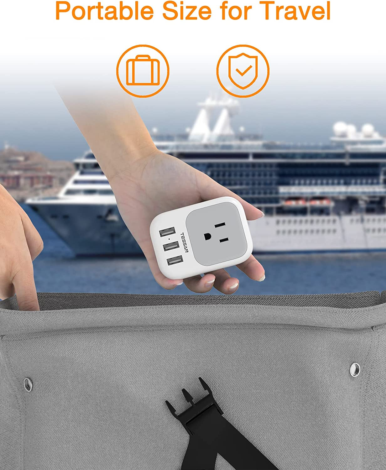 USB Charger Block,  USB Plug Adapter with Electrical 4 Box Splitter 3 USB Wall Charger Ports, Multi Plug Outlet Extender Charging for Cruise, Travel, Office, Dorm Essentials