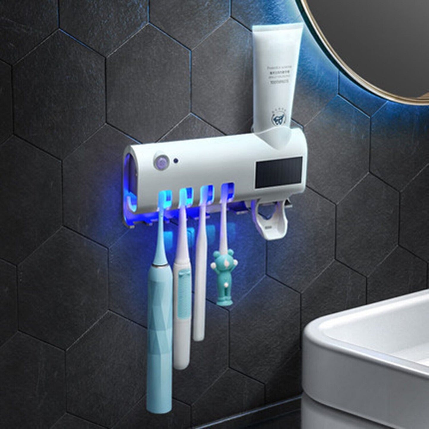 UV Light Sterilizer Toothbrush Holder Cleaner and Automatic Toothpaste Dispenser