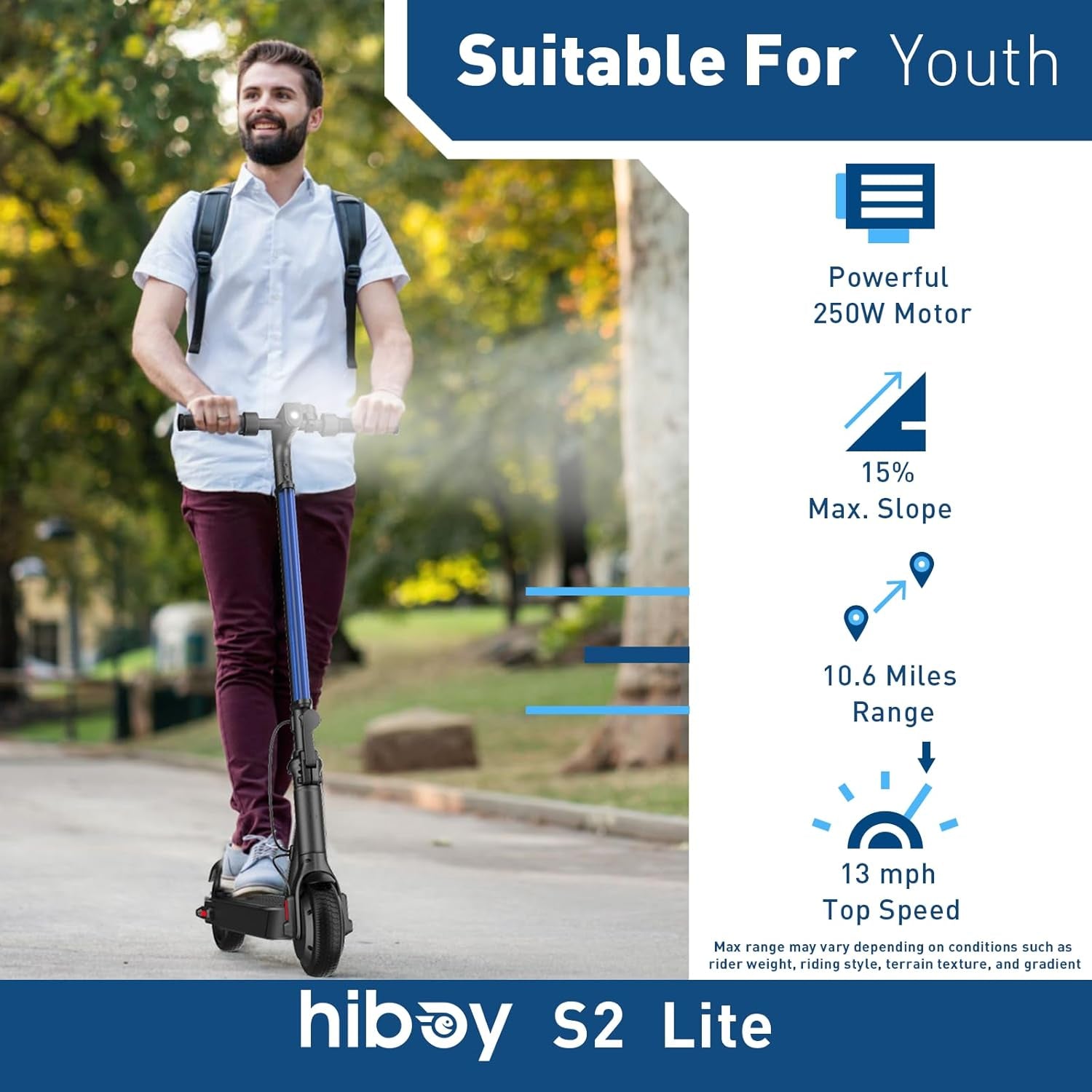 S2 Lite Electric Scooter - 6.5" Solid Tires - up to 10.6 Miles Long-Range & 13 MPH Portable Folding Commuting Kick-Start Boost Scooter for Teens