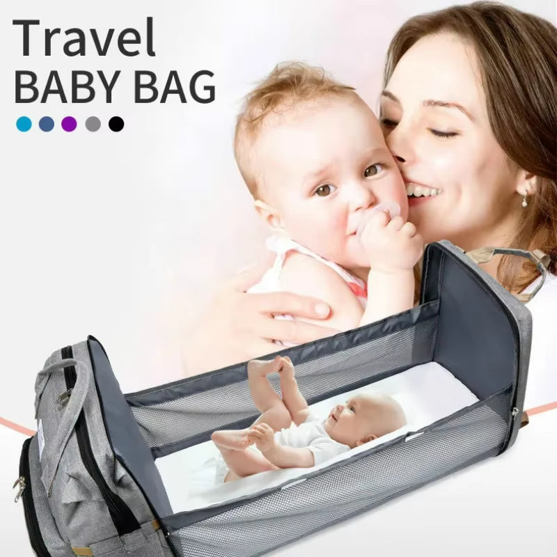 New Diaper Baby Bags with Bed Mummy Bag Waterproof Nylon Maternity Nappy Moms Backpack Baby Nursing Changing Bag for Baby Care