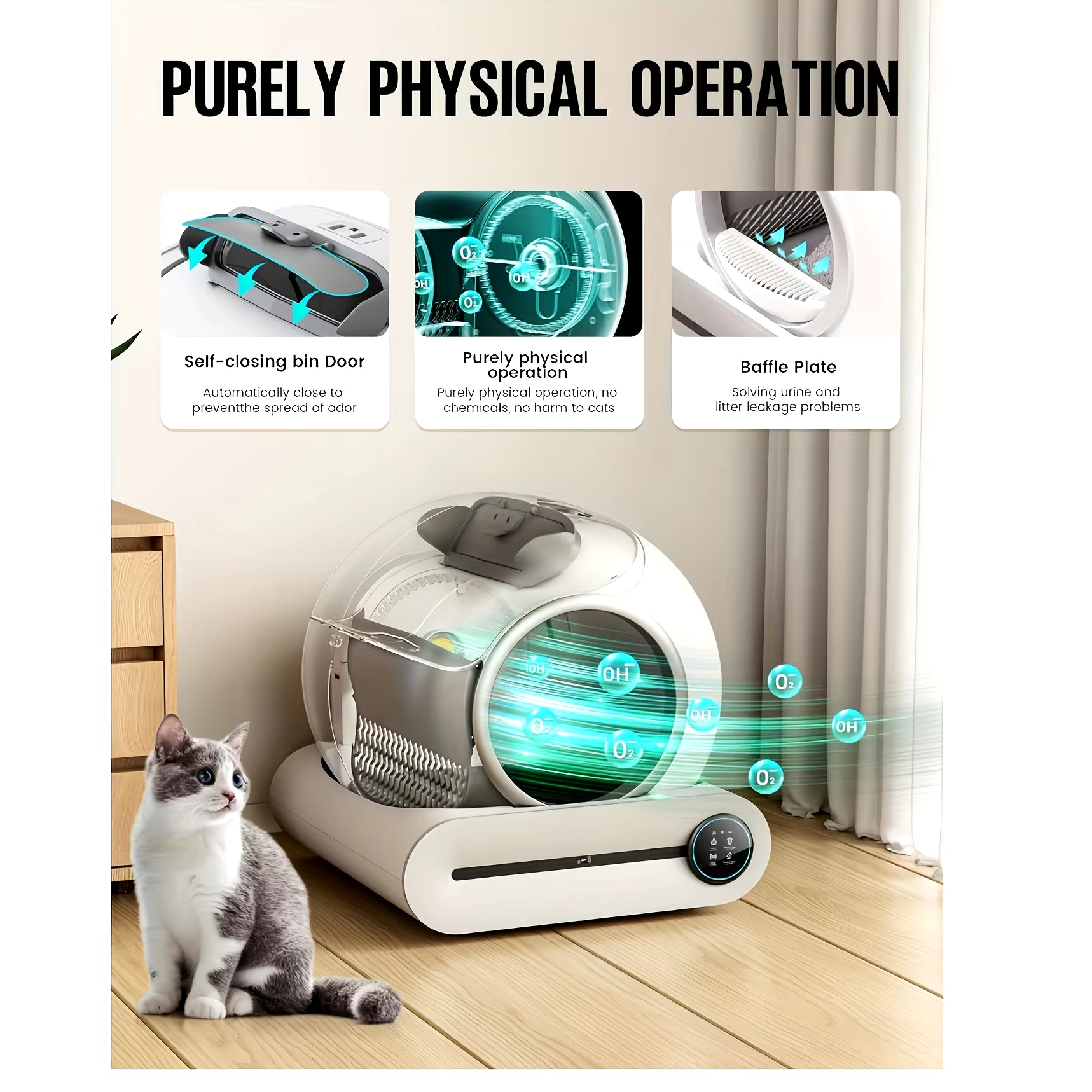 Self-Cleaning Litter Box, Automatic Litter Box with Pad, 65L+9L Large Capacity Self-Cleaning Litter Box, APP Control/Suitable Fo