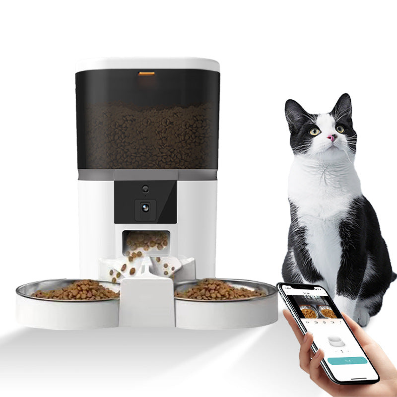 White HD Camera Smart Pet Feeder in use