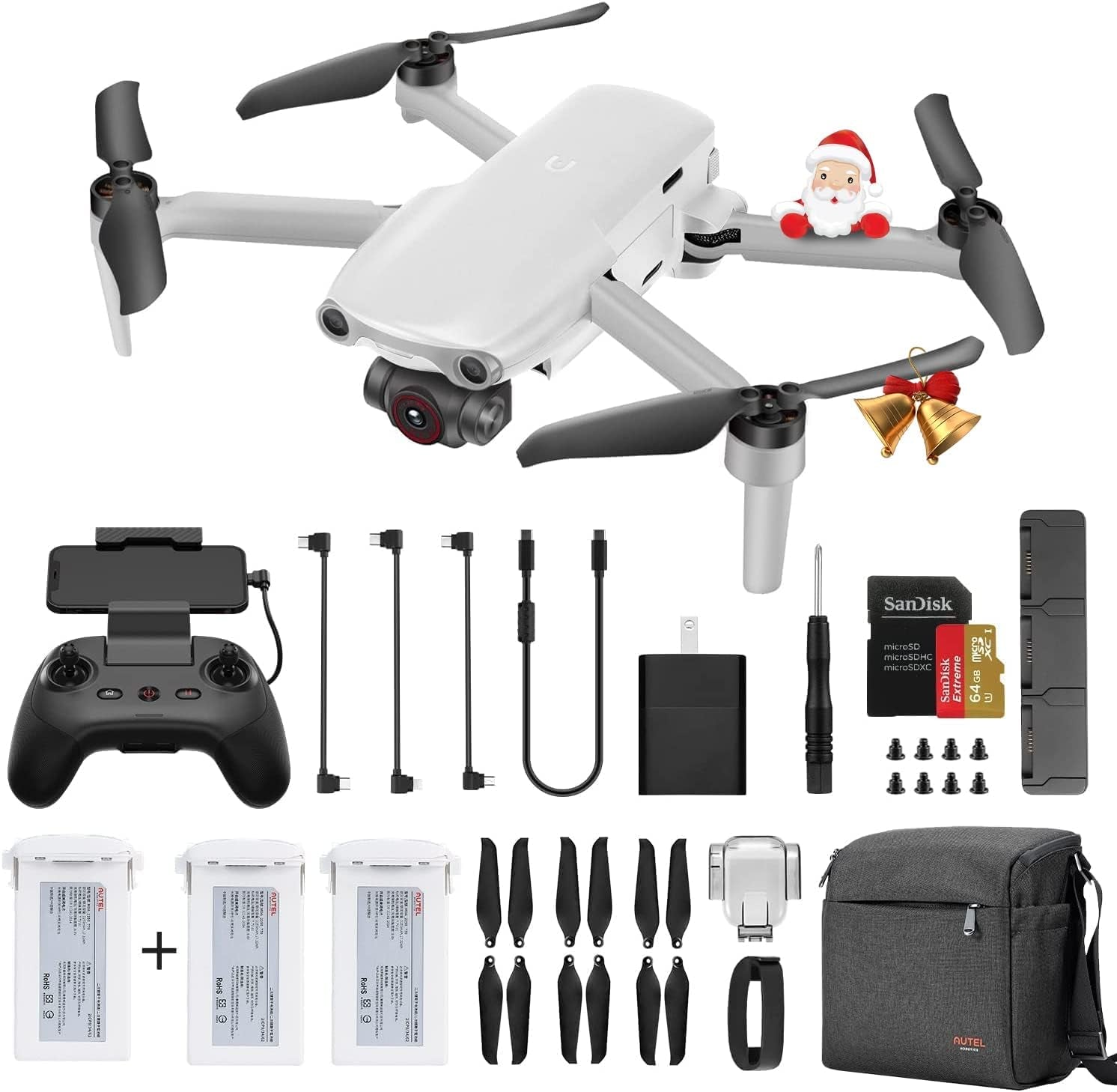 Robotics EVO Nano plus Premium Bundle,249G Mini Professional Drone with 4K RYYB HDR Camera, 50 MP Photos, 1/1.28" CMOS, No Geo-Fencing, EVO Nano+ Extra 64G SD Fly More Combo (White)